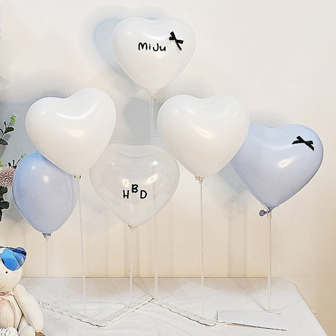 올리브파티 하트 풍선 생일파티 레터링 스티커 일자형 스탠드 세트, 1세트, 블루