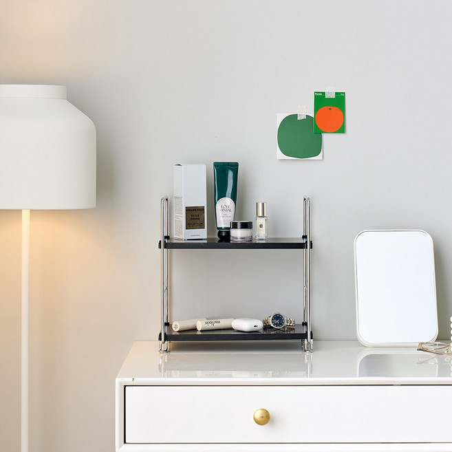 틴틴 철제 미니 모듈 2단 선반, 1개, 블랙 사각