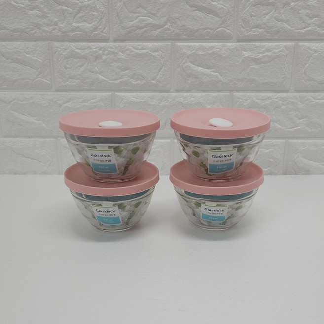 글라스락 원형 쿠킹볼 실리콘 뚜껑 이유식 햇쌀밥 전자레인지 용기 330mlX4P 세트