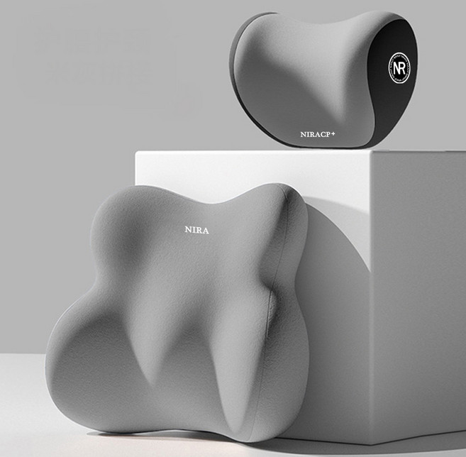 컬러 블록 부드러운 메모리폼 자동차 허리 & 목 받침 세트, 1개, 그레이