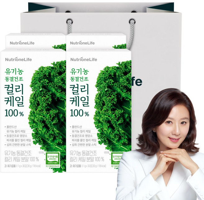 [무료배송/오늘출발] 뉴트리원 유기농 동결건조 컬리케일 곱슬케일 야채분말 폴란드산 케일가루스틱 세트, 30g, 4개