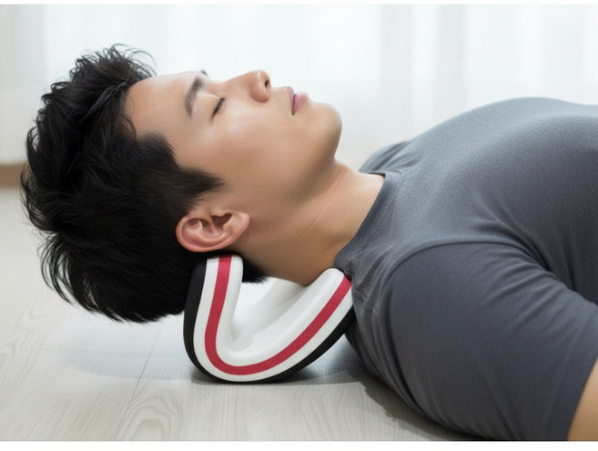 브로미 넥가드 스트레칭 경추 목 견인기 지지대 마사지, 레드+블랙+화이트, 1개