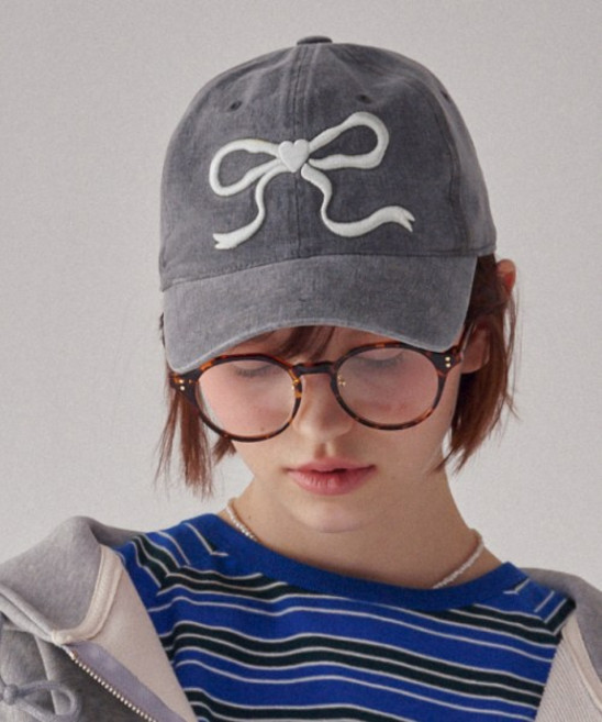 RONRON HEART RIBBON BALL CAP 차콜 CREAM