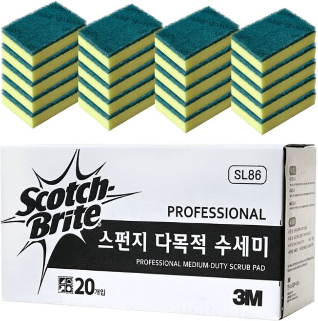 3M 스폰지 다목적수세미 벌크 찌든때 세척용 스카치브라이트 SL-86, 1개, 1개