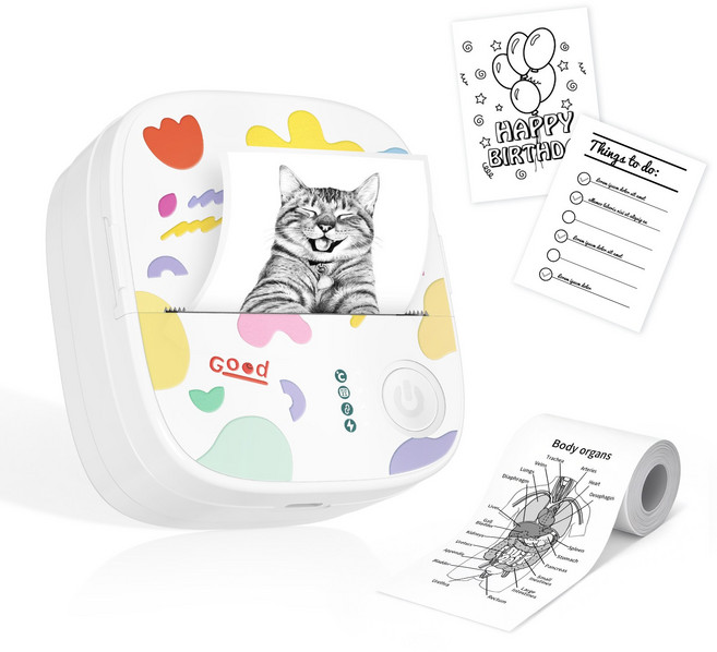 INSE 미니 라벨기 블루투스 감열식 휴대용 무선 라벨 프린터+라벨지*4, 1개, 화이트