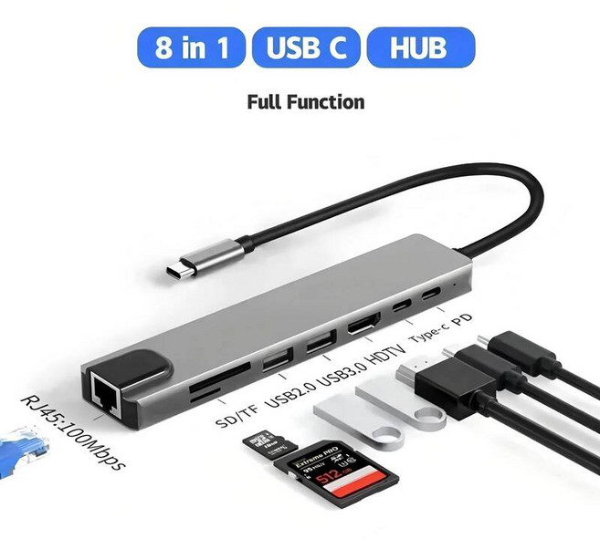 [호환] USB 3.0 허브 타입 C 도킹 스테이션 SD/TF 카드 리더 오디오 HDMI 어댑터 노트북 용 8 in 1 멀티 포트 컨센트레이터, 6)8 IN 1 HDMI