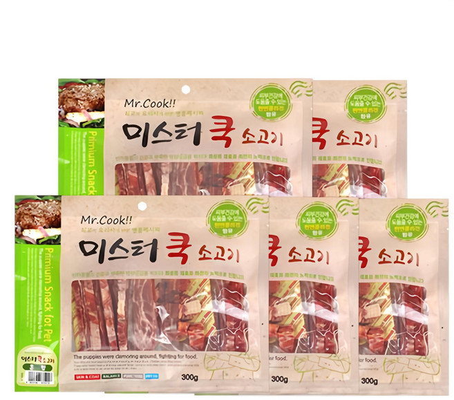 강아지 미스터쿡 혼합 건조간식, 소고기, 300g, 5개