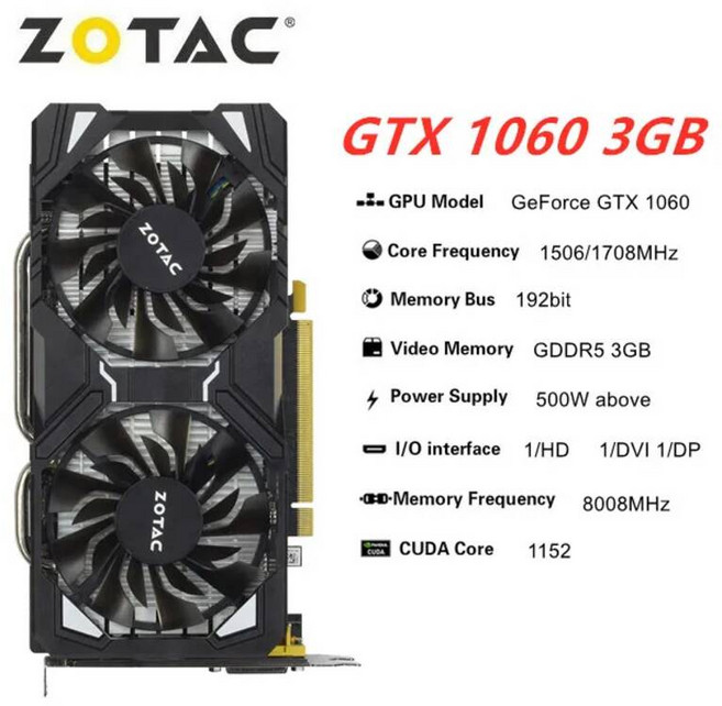 zotac raphic 카드 gtx 1060 3gb 5gb 6gb 비디오 카드 gpu, GTX -1060-3GB