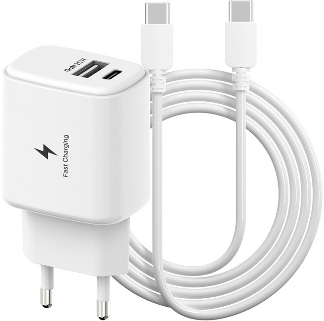 템플러 25W 2포트 C타입 PD 초고속충전기 + 25W 1M CtoC 케이블 세트, 1세트, 화이트