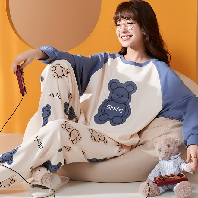 블랑커브 라운드넥 캡내장 긴팔 잠옷세트