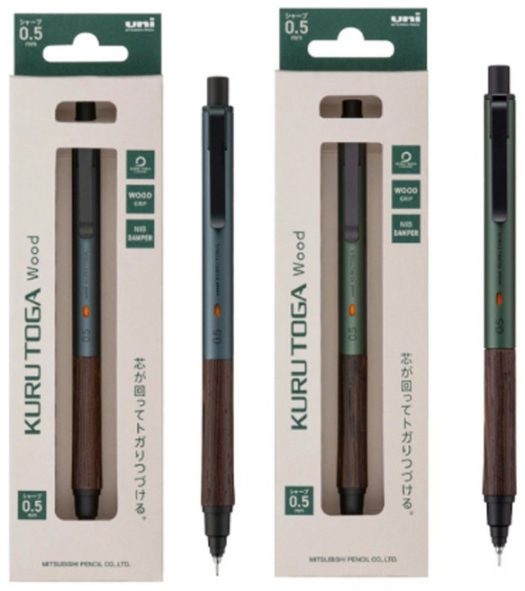 미쯔비시 쿠루토가 유니 우드 수능 필기 샤프 M5KW1P 0.5mm, Forest Green 1개