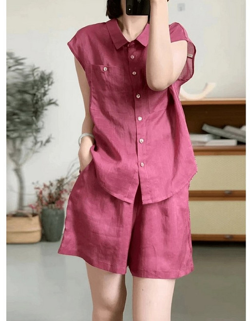 Kingfishe 여성 여름 캐주얼 투피스 반팔 셔츠 반바지 세트 사은품랜덤발송 cong717Qp5