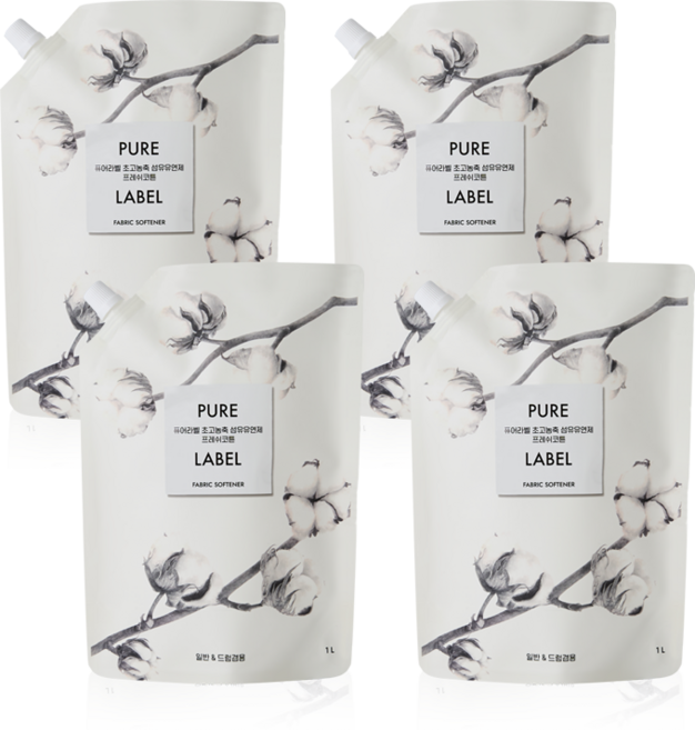 퓨어라벨 초고농축 섬유유연제 프레쉬코튼 리필, 4개, 1L
