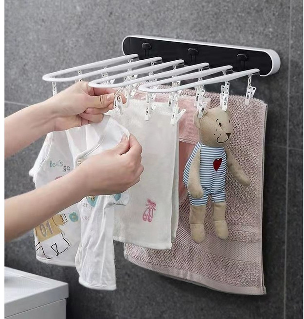 마벨인홈 무타공 접착 접이식 빨래 양말 속옷 수건 건조대, 블랙, 1개