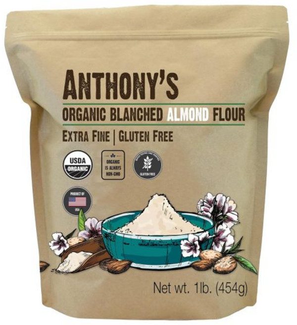 Anthony's 밀가루 앤서니의 유기농 아몬드 가루 1파운드 블랜칭 글루텐 프리 비 GMO 케토 친화적 초미세 저탄수화물, 앤서니 유기농 아몬드 가루 1파운드 블랜치드 글루텐 프, 454g, 1개