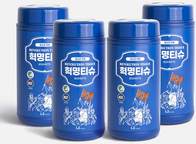 [홈쇼핑 정품] L2 혁명티슈 85매 x 4통 멀티클리너 세정티슈 1종세제 안심성분, 4개