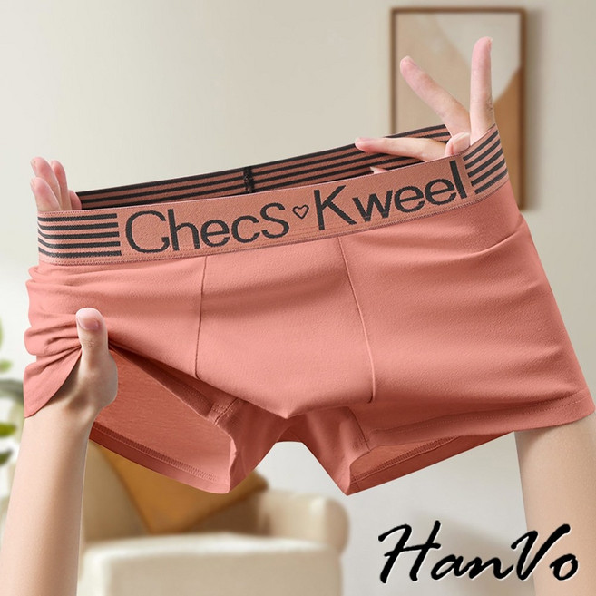 HanVo 條紋腰帶純棉男內褲 平角內褲 透氣吸濕排汗中腰內褲 B05-5066