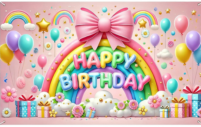 태쓰 생일 파티 현수막 남아 여아 엄마 아빠 생일 배너 2, 핑크왕리본