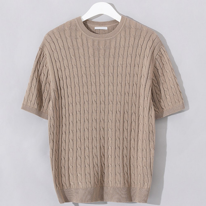후앙스 라운드넥 케이블 반팔 니트 티셔츠 GZCP-5156