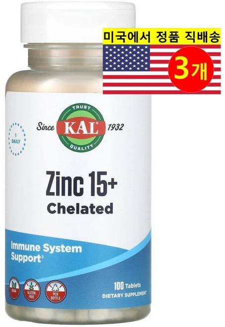 KAL 아연 15플러스 베타인 HCl 앤드 미량 미네랄 함유 100정, 3개 - 쿠팡