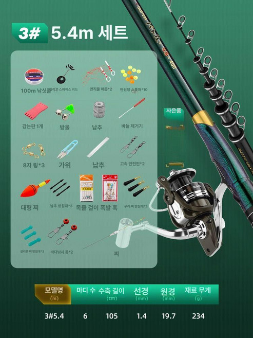 40t 고탄성카본 소재 7호 3호 경량 카고대 5호 단절본낚시대, 3 풀 28 5.4m 디럭스 선물 세트