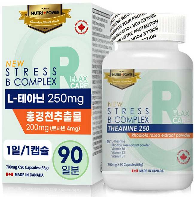 뉴트리파워 테아닌 효능 홍경천 스트레스 피로개선 긴장완화 영양제 무카페인, 90정, 1개