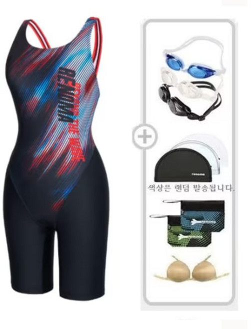 [백화점 정품] 레노마수영복 여성 체형커버 수영복 도트 그라 3부 반신 블랙