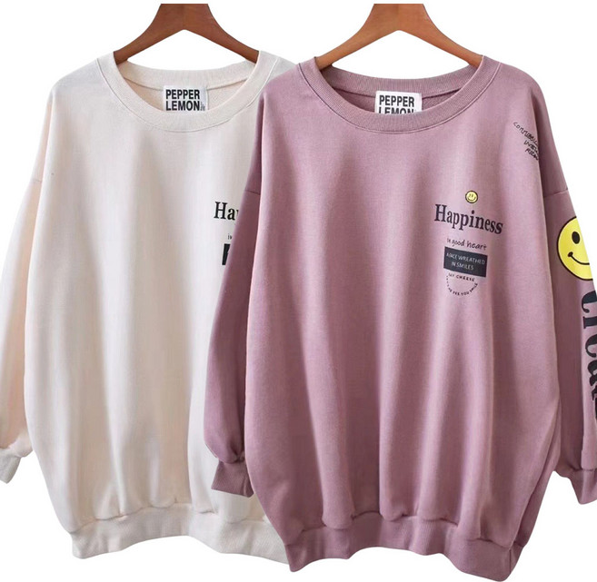 1 + 1 여성티셔츠 스마일 맨투맨 티 긴팔티 블라우스 VGY8975 40