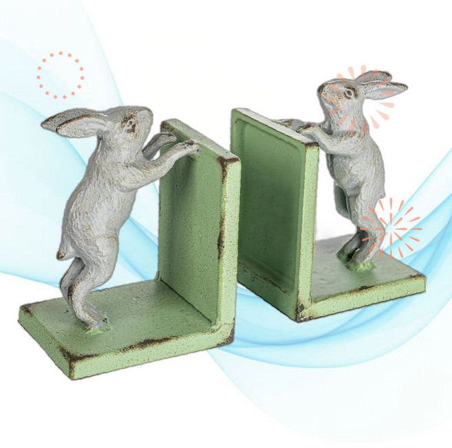 Creative Co-Op 크리에이티브 코업 북엔드 장식용 2톤 주철 토끼 그린 QY