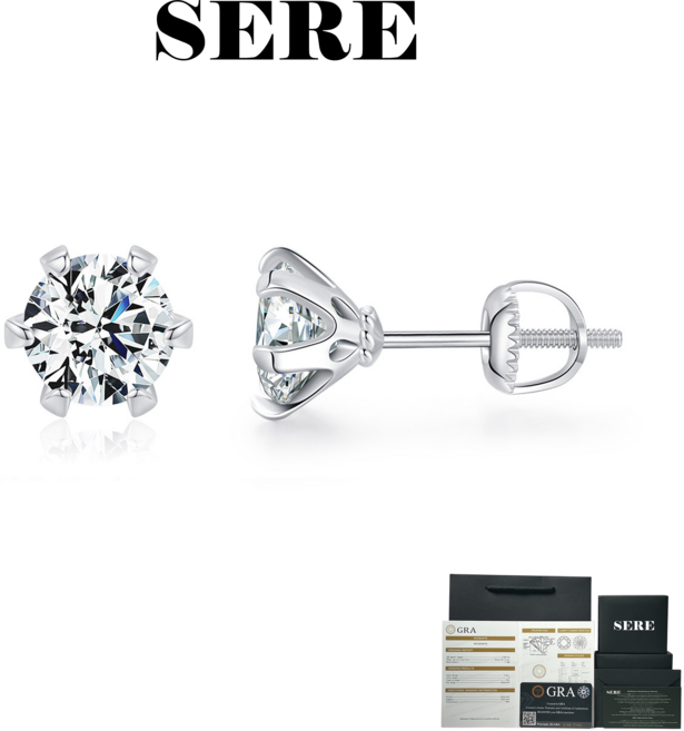 SERE 모이사나이트 솔리테어 6프롱 2캐럿 귀걸이 [GRA인증서/엑셀런트컷팅/D컬러/국내감별서/S925]
