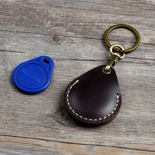 頭層牛皮 智能門禁卡套 真皮鑰匙扣, 真皮 水滴型 黑色, 1個