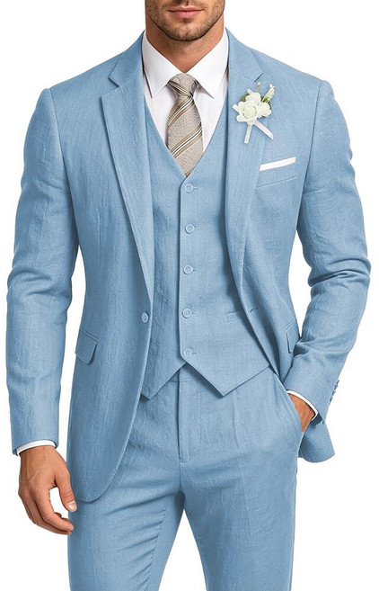 Linen Suit 3 Piece Men’s Summer Suit for Men Vintage Slim Fit Lightweight Beach for Wedding Groom