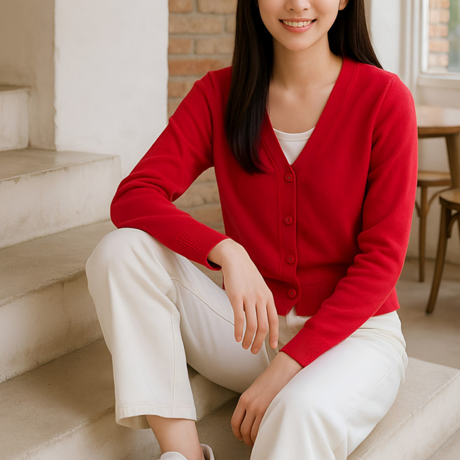 여성 니트 가디건 긴팔 브이넥 간절기