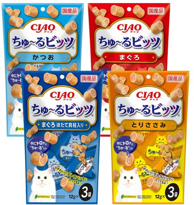 마더스캣 이나바 챠오 츄르비츠 촉촉한 고양이 져키 스낵 4종 콤보세트 컷팅된 츄르또, 츄르비츠 4종 콤보세트, 1세트, 36g