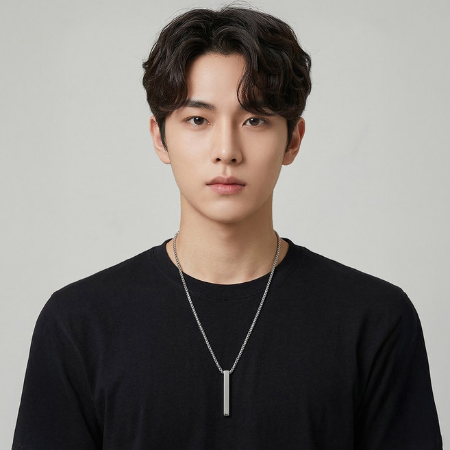 VITALO 미니멀 바 펜던트 남성 목걸이 케이스 포함 스테인리스 체인 남녀공용 실버 골드 블랙