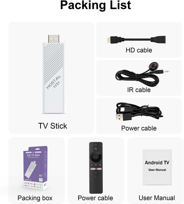 PYHO TV box 스틱 4K HDR 안드로이드 셋톱박스 OTT 지원 안드로이드14, 1개, Q8s(2GB+16GB)