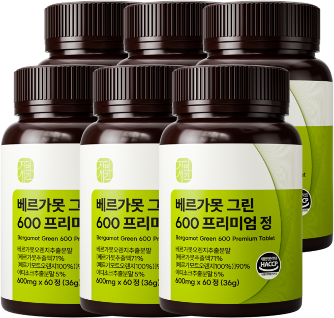 자연새긴 베르가못 그린 600 프리미엄정 식약처 HACCP, 6개, 60정