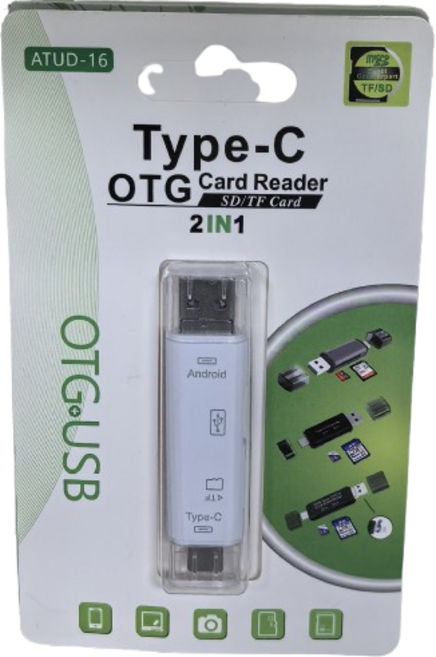 ATUD Type-C多功能六合一OTG讀卡機，支援SD與TF記憶卡，適用於電腦與手機, 白色, 1個