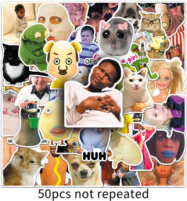 유럽과 미국 스타일 웃긴스티커 유행밈짤 도 스티커 도무송 노트북스티커 꾸미기 장식 스티커 캐리어스티커 50장세트(재미있는 장식용 스티커 핸드폰 케이스 등 장식에 적합), 혼합, 50매