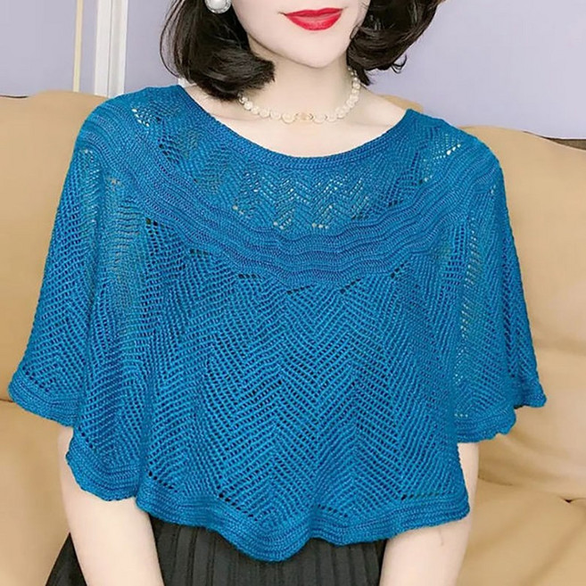 여성 캐주얼 라운드넥 니트 블라우스 어깨숄 니트숄 숄가디건 D99U