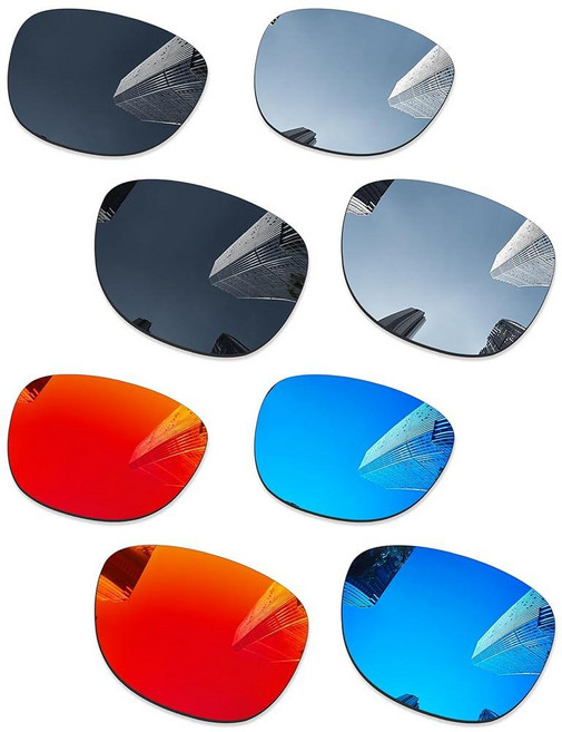Combine8 RayBan Wayfarer RB2140 54mm 선글라스용 플로어라이즈드 교체 렌즈 4쌍 (50mm 아님54mm) - 블랙 + 실버 티타늄 아이스 블루 파이어