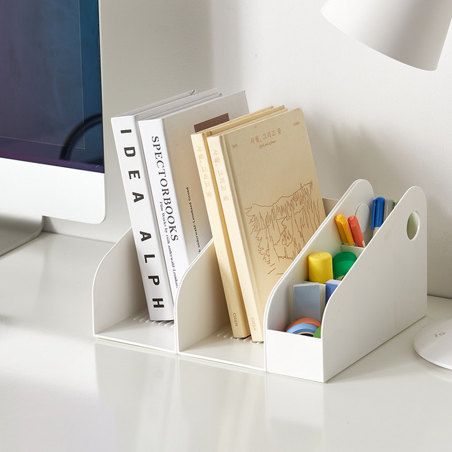 연결해서 사용하는 레인보우 책꽂이2개+연필꽂이1개 세트, 화이트