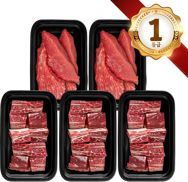 쿠가[냉장냉동] 횡성한우 어사품 1등급 찜갈비 정육 혼합 5구 12호(총3.1kg)[구성 찜갈비+찜갈비+찜갈비+장조림+장조림], 단품