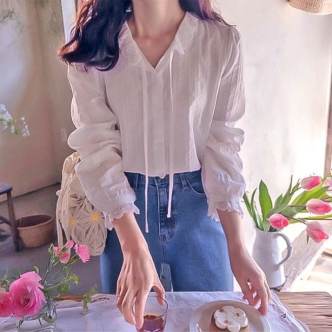 리린 케이슨 봄레이스 물결카라 단아한 블라우스 2896123