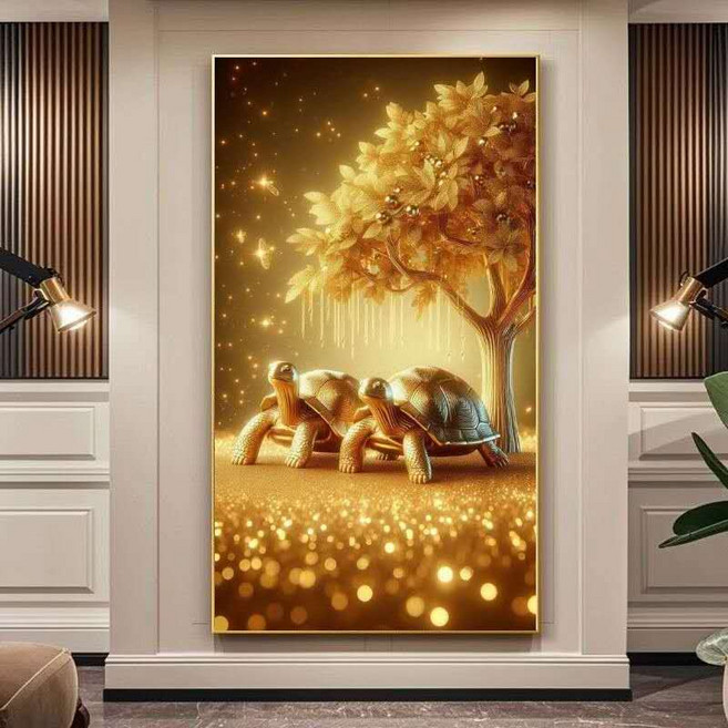 재물운 황금금전수 돈나무 거북이 보석십자수 인테리어 DIY 45x70cm, 1개, 옐로우계열