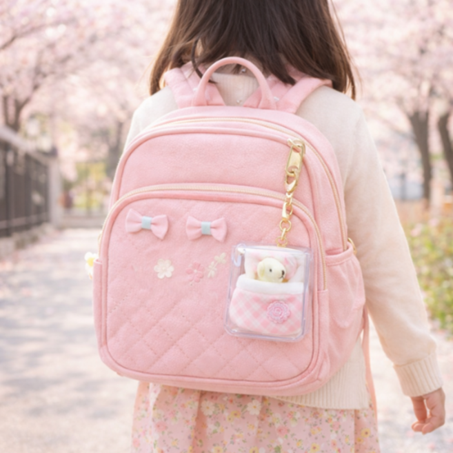 콩이네리본 곰돌이 핑크 가차 파우치 인형가방키링 가방포인트 열쇠고리 캐릭터 백참