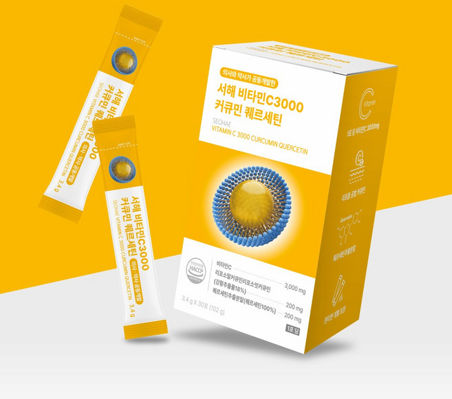 고함량 메가 서해비타민C3000 리포좀 커큐민 독일산 퀘르세틴 강황 분말, 1박스, 30회분