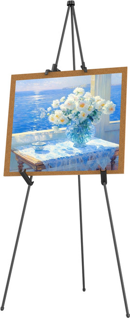 RUNDX 휴대용 이젤 접이식 메탈 상하신축 액자받침대, 블랙