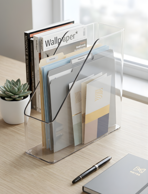 투명 문서정리함 파일꽂이 서류정리함 아크릴 파일박스 책상 정리함, 상세페이지 참조