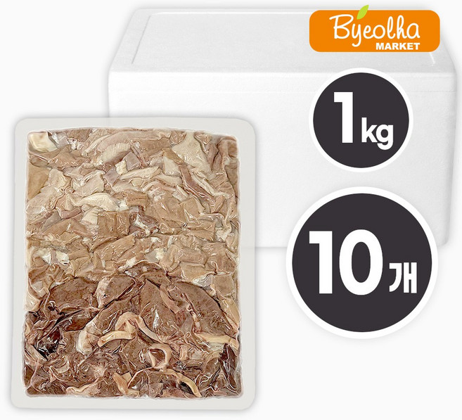 춘풍접객 삶은 돼지 모듬내장 슬라이스 1kg (10개) 대용량 국밥용 절단 냉동 오소리감투 소창 염통 순대, 10개